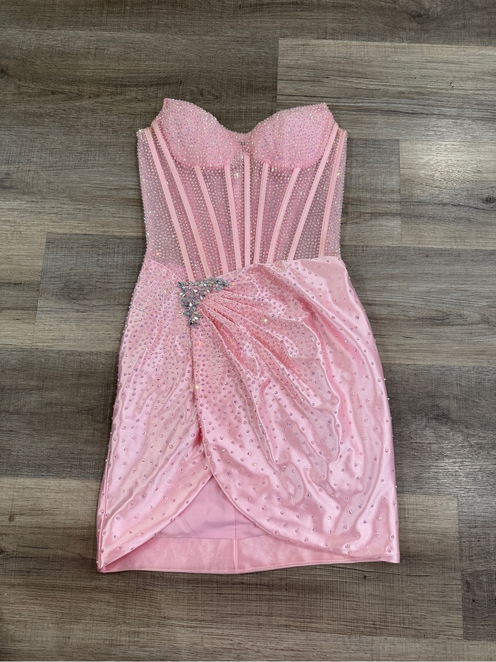 Sherri Hill Pink Beaded Corset Mini Dress